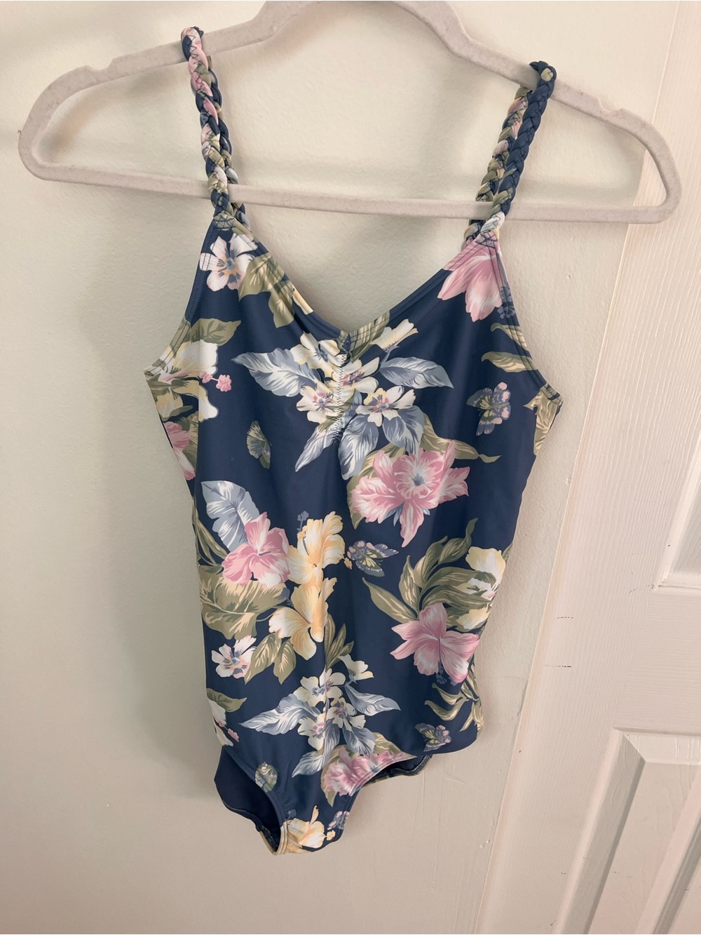 abercrombie kids Navy Floral One-Piece Swimsuit with Braided Straps